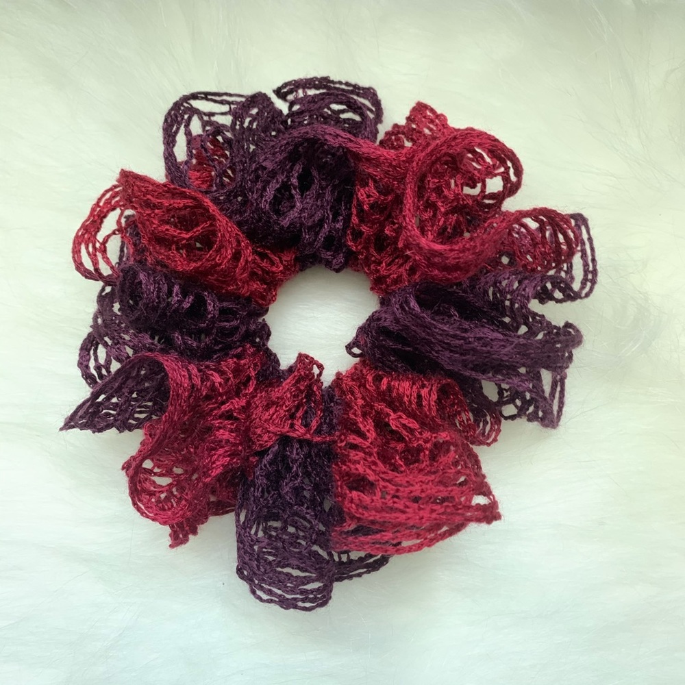 BOGO pink & purple fishnet crocheted scrunchie - Picture 2 of 4